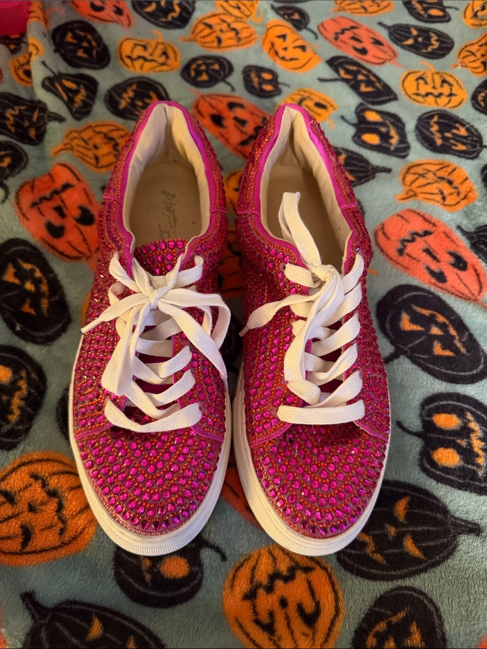 Betsey Johnson Hot Pink Rhinestone Lace-Up Sneakers